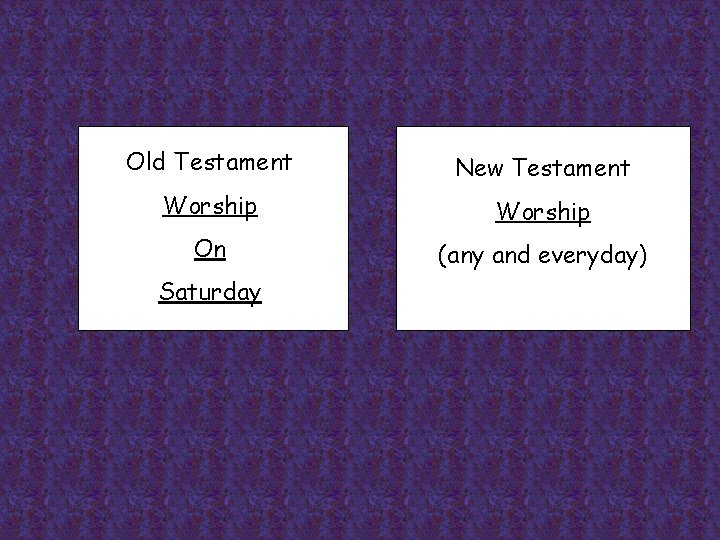 Old Testament New Testament Worship On (any and everyday) Saturday 