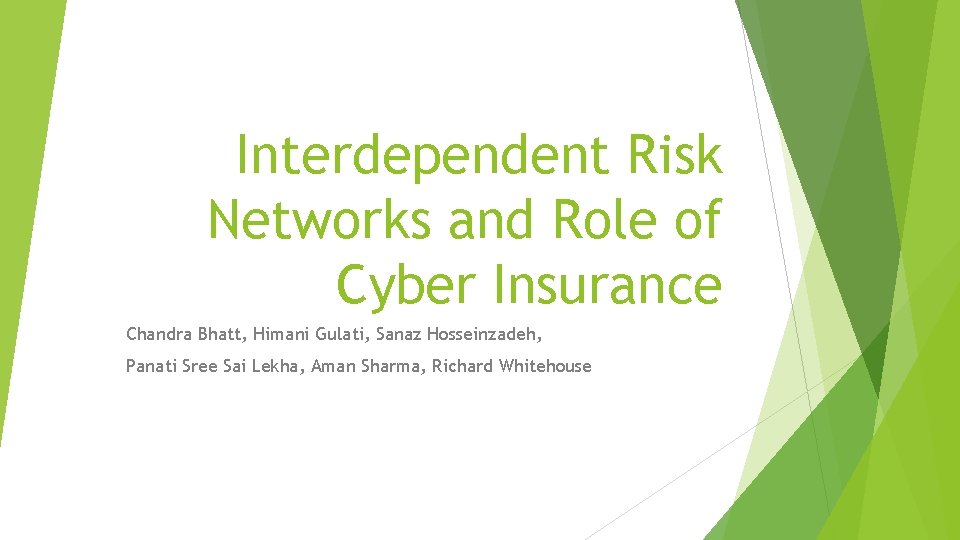 Interdependent Risk Networks and Role of Cyber Insurance Chandra Bhatt, Himani Gulati, Sanaz Hosseinzadeh,