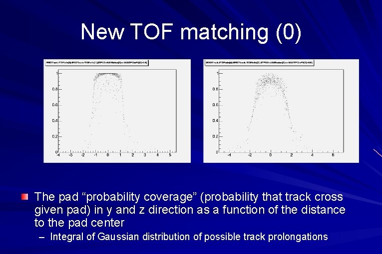 New TOF matching (0) The pad “probability coverage” (probability that track cross given pad)