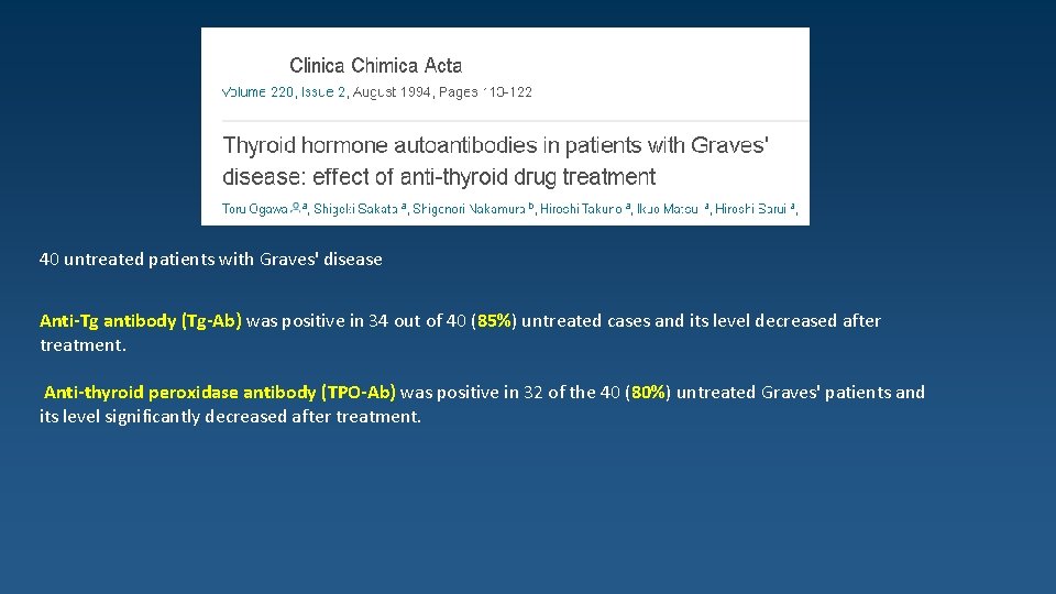 40 untreated patients with Graves' disease Anti-Tg antibody (Tg-Ab) was positive in 34 out