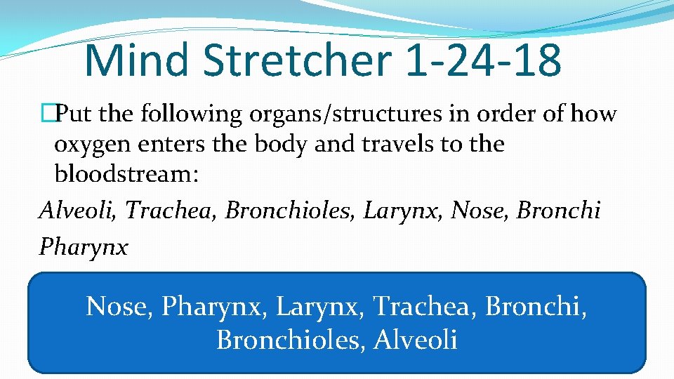Mind Stretcher 1 -24 -18 �Put the following organs/structures in order of how oxygen
