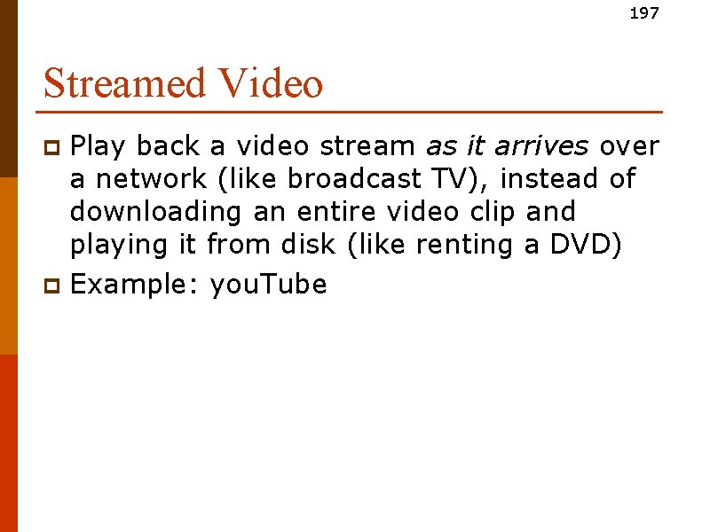 197 Streamed Video Play back a video stream as it arrives over a network