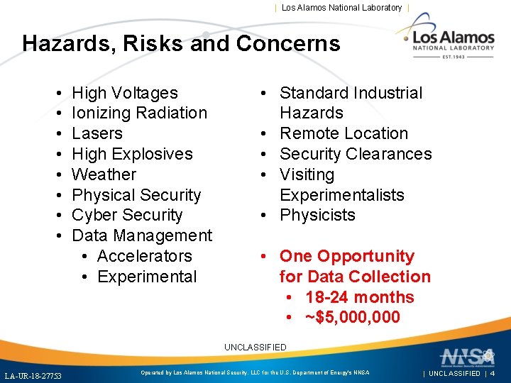 | Los Alamos National Laboratory | Hazards, Risks and Concerns • • High Voltages