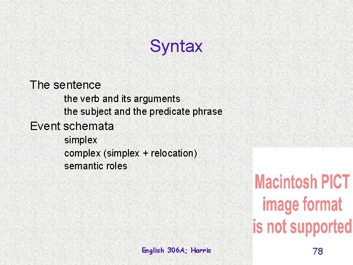 Syntax The sentence the verb and its arguments the subject and the predicate phrase