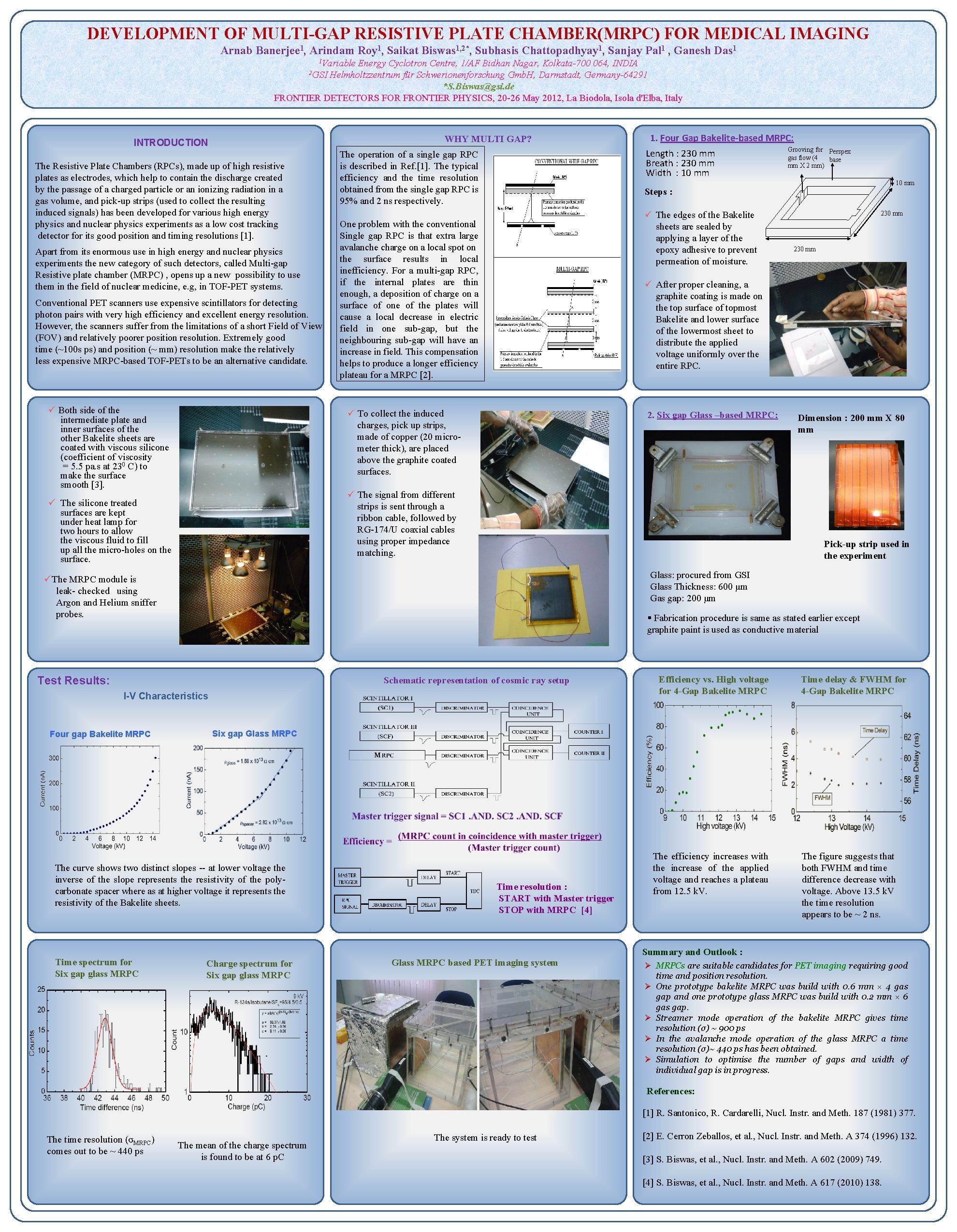 DEVELOPMENT OF MULTI-GAP RESISTIVE PLATE CHAMBER(MRPC) FOR MEDICAL IMAGING Arnab Banerjee 1, Arindam Roy