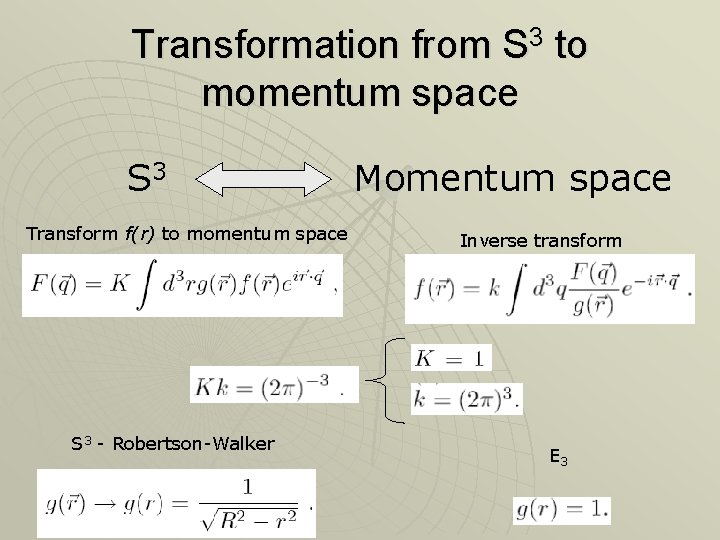 Transformation from S 3 to momentum space S 3 Transform f(r) to momentum space Transformation from S 3 to momentum space S 3 Transform f(r) to momentum space