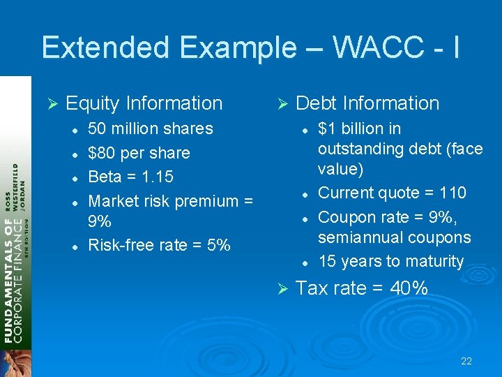 Extended Example – WACC - I Ø Equity Information l l l Ø 50