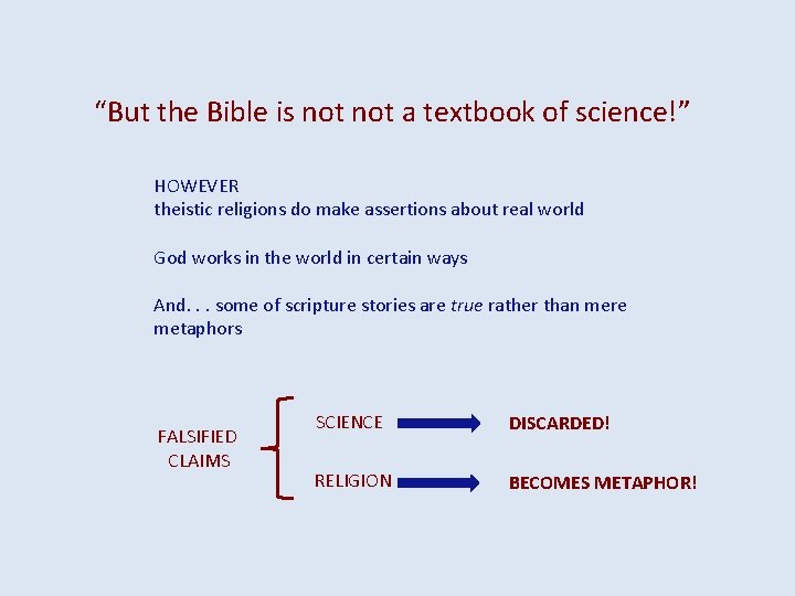 “But the Bible is not a textbook of science!” HOWEVER theistic religions do make