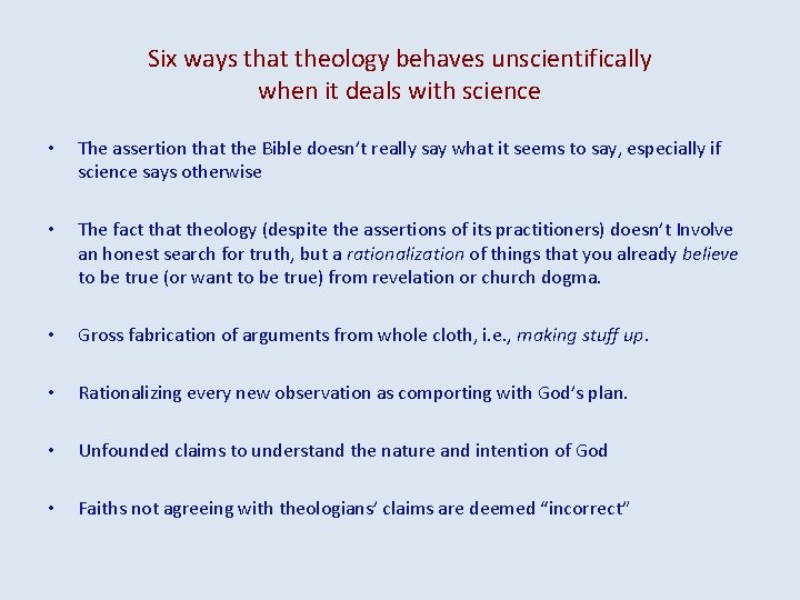 Six ways that theology behaves unscientifically when it deals with science • The assertion