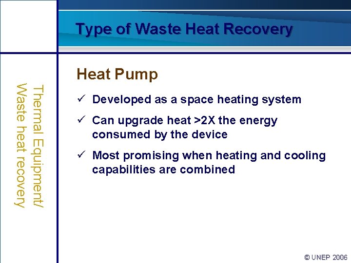 Type of Waste Heat Recovery Heat Pump Thermal Equipment/ Waste heat recovery ü Developed