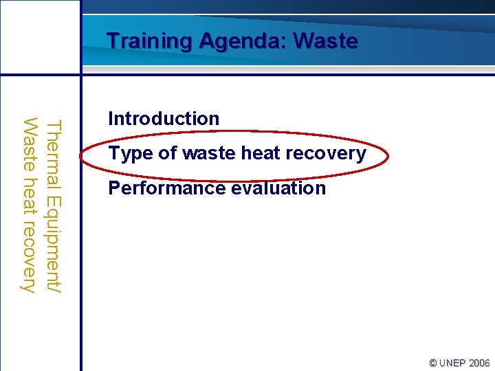 Training Agenda: Waste Thermal Equipment/ Waste heat recovery Introduction Type of waste heat recovery