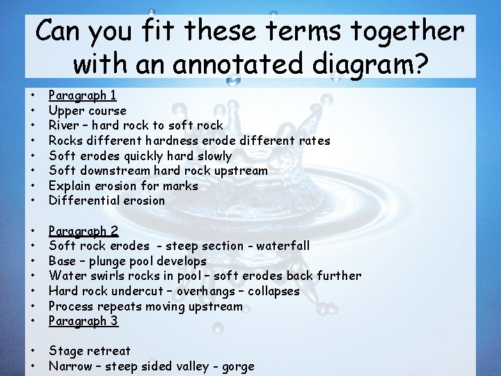 Can you fit these terms together with an annotated diagram? • • Paragraph 1