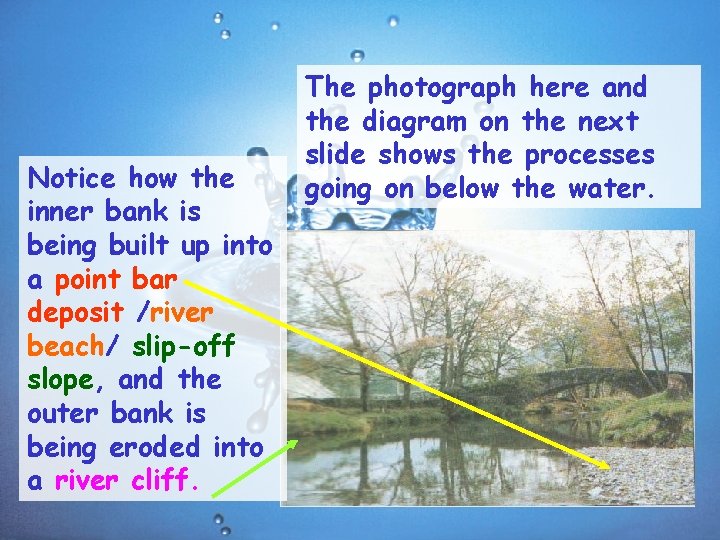 Notice how the inner bank is being built up into a point bar deposit