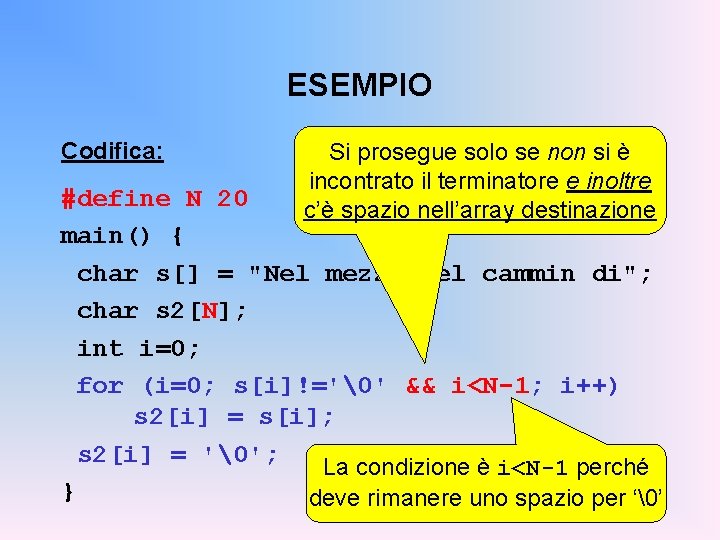 ESEMPIO Codifica: Si prosegue solo se non si è incontrato il terminatore e inoltre