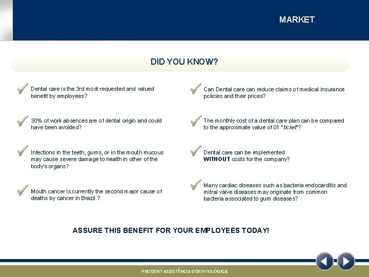 MARKET DID YOU KNOW? Dental care is the 3 rd most requested and valued