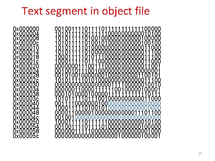 Text segment in object file 0 x 000000 0 x 000004 0 x 000008