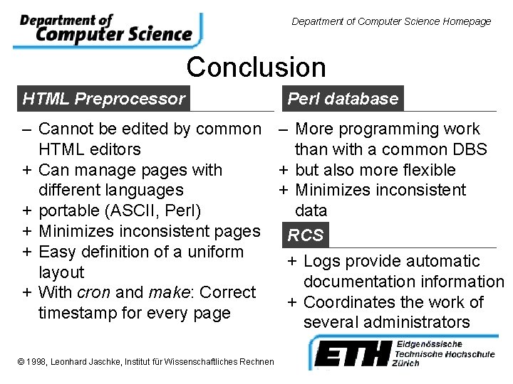 Department of Computer Science Homepage Conclusion HTML Preprocessor Perl database – Cannot be edited
