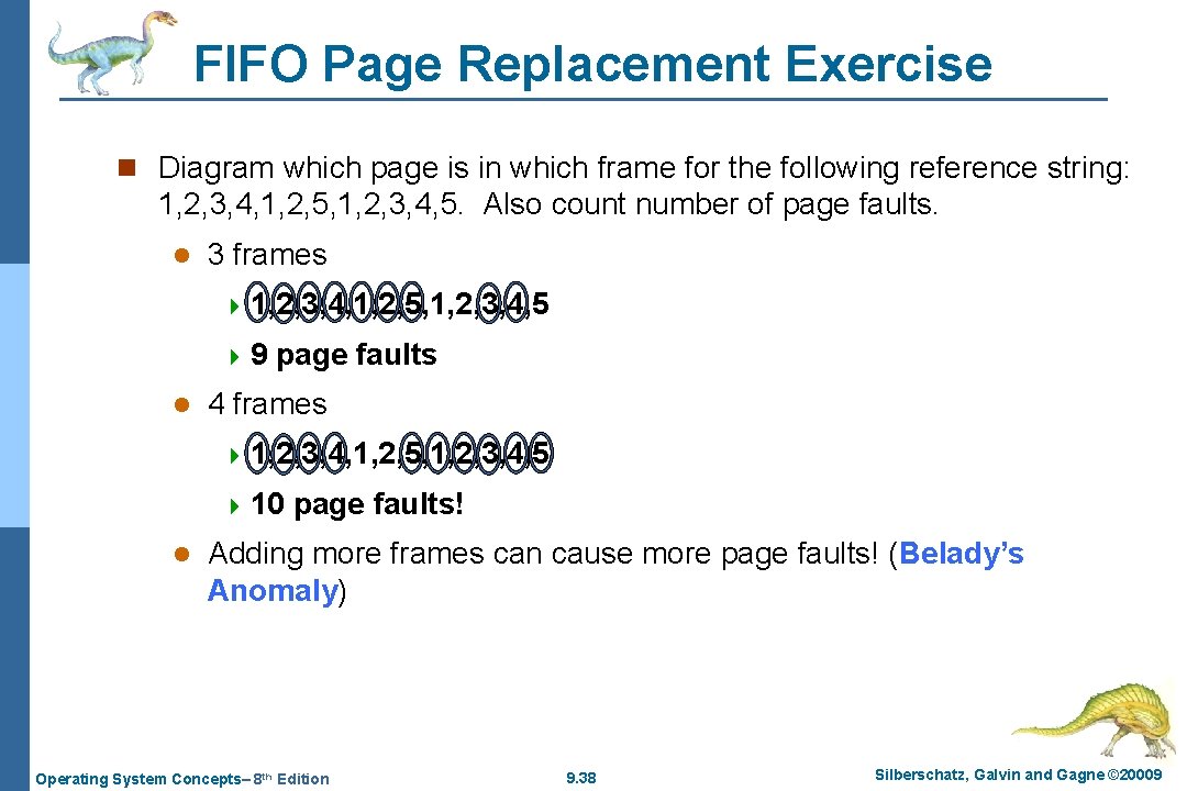 FIFO Page Replacement Exercise n Diagram which page is in which frame for the