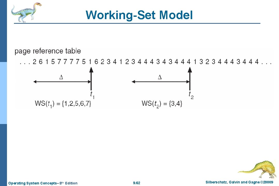 Working-Set Model Operating System Concepts– 8 th Edition 9. 62 Silberschatz, Galvin and Gagne