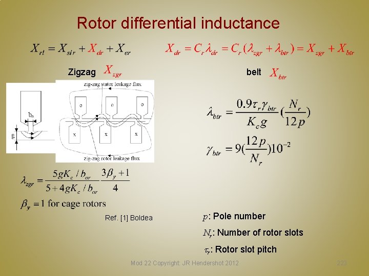 Rotor differential inductance Zigzag belt Ref. [1] Boldea p: Pole number Nr: Number of