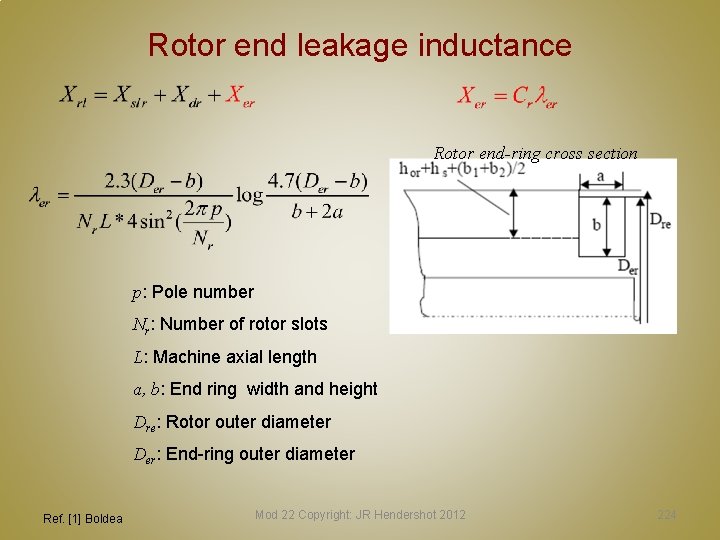 Rotor end leakage inductance Rotor end-ring cross section p: Pole number Nr: Number of Rotor end leakage inductance Rotor end-ring cross section p: Pole number Nr: Number of