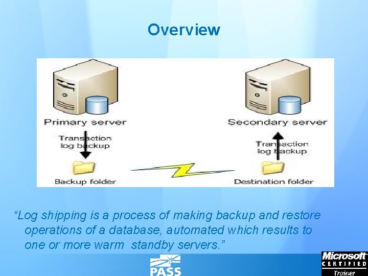 Overview “Log shipping is a process of making backup and restore operations of a