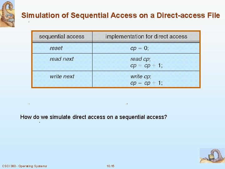 Simulation of Sequential Access on a Direct-access File How do we simulate direct access