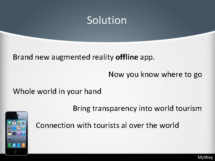 Solution Brand new augmented reality offline app. Now you know where to go Whole