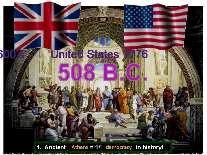 600’s United States 1776 Athens = 1 st Democracy democracy in history! 1. Ancient