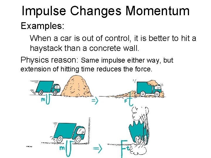 Impulse Changes Momentum Examples: When a car is out of control, it is better