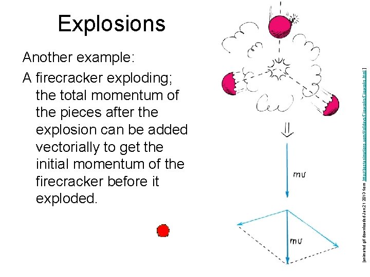 Another example: A firecracker exploding; the total momentum of the pieces after the explosion