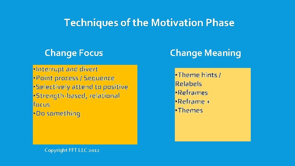 Techniques of the Motivation Phase Change Focus • Interrupt and divert • Point process