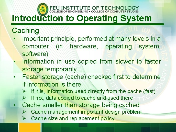 Introduction to Operating System Caching • • • Important principle, performed at many levels