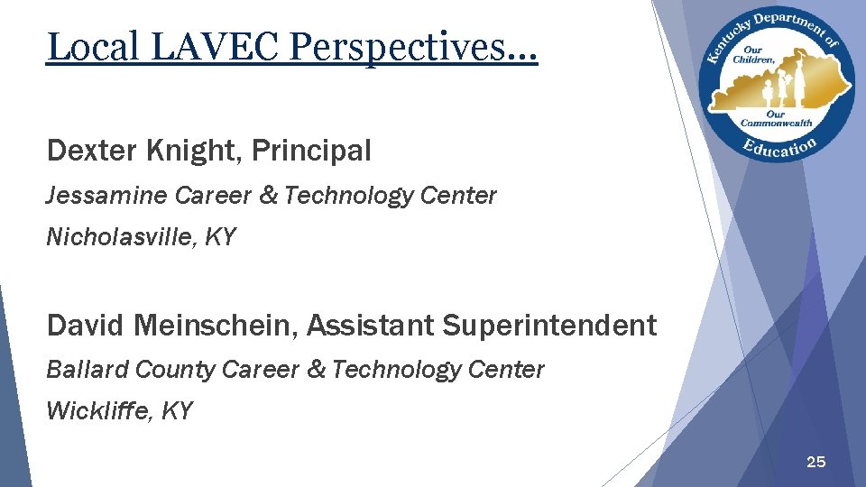 Local LAVEC Perspectives… Dexter Knight, Principal Jessamine Career & Technology Center Nicholasville, KY David Local LAVEC Perspectives… Dexter Knight, Principal Jessamine Career & Technology Center Nicholasville, KY David