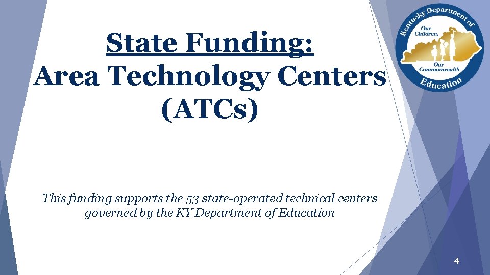 State Funding: Area Technology Centers (ATCs) This funding supports the 53 state-operated technical centers State Funding: Area Technology Centers (ATCs) This funding supports the 53 state-operated technical centers