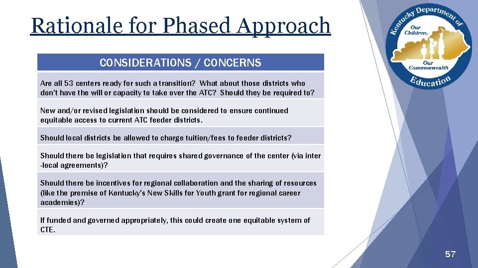 Rationale for Phased Approach CONSIDERATIONS / CONCERNS Are all 53 centers ready for such Rationale for Phased Approach CONSIDERATIONS / CONCERNS Are all 53 centers ready for such