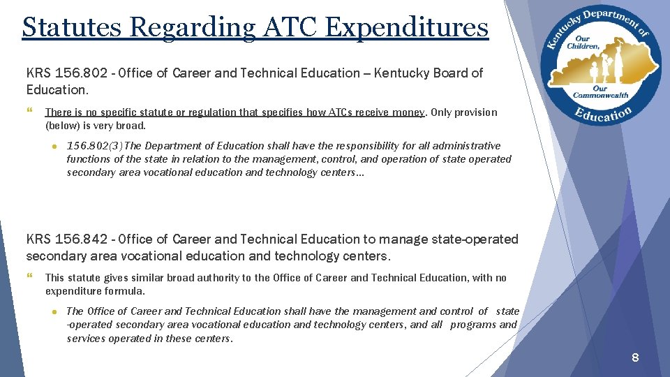 Statutes Regarding ATC Expenditures KRS 156. 802 - Office of Career and Technical Education Statutes Regarding ATC Expenditures KRS 156. 802 - Office of Career and Technical Education