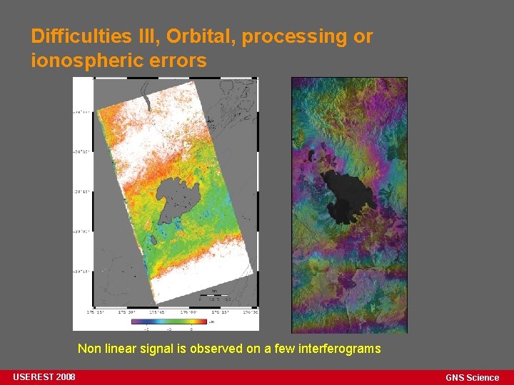 Difficulties III, Orbital, processing or ionospheric errors Non linear signal is observed on a