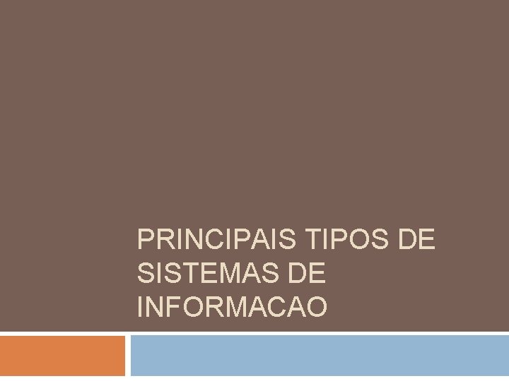 PRINCIPAIS TIPOS DE SISTEMAS DE INFORMACAO PRINCIPAIS TIPOS DE SISTEMAS DE INFORMACAO