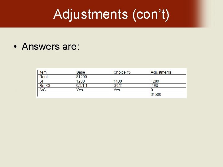 Adjustments (con’t) • Answers are: 