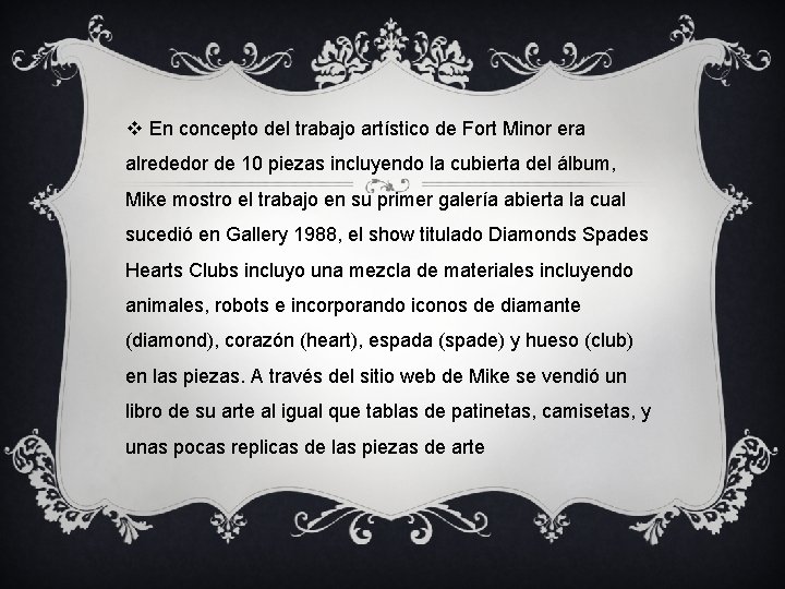 v En concepto del trabajo artístico de Fort Minor era alrededor de 10 piezas v En concepto del trabajo artístico de Fort Minor era alrededor de 10 piezas