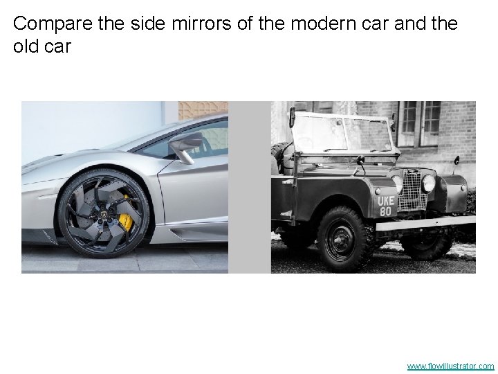 Compare the side mirrors of the modern car and the old car www. flowillustrator.