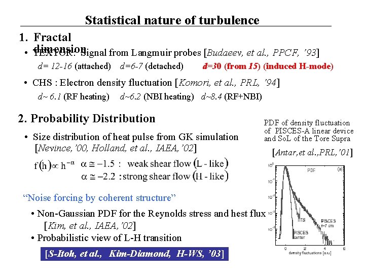 Statistical nature of turbulence 1. Fractal dimension • TEXTOR: Signal from Langmuir probes [Budaeev,