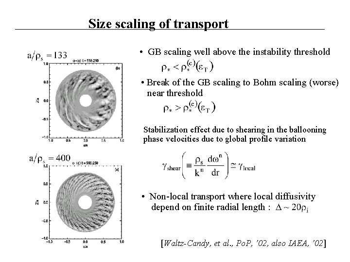 Size scaling of transport • GB scaling well above the instability threshold • Break