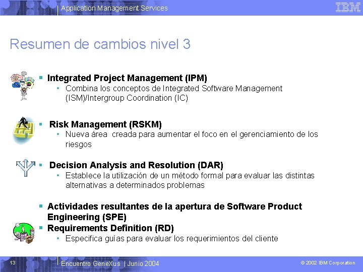 Application Management Services Resumen de cambios nivel 3 § Integrated Project Management (IPM) •