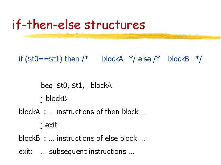 if-then-else structures if ($t 0==$t 1) then /* block. A */ else /* beq if-then-else structures if ($t 0==$t 1) then /* block. A */ else /* beq