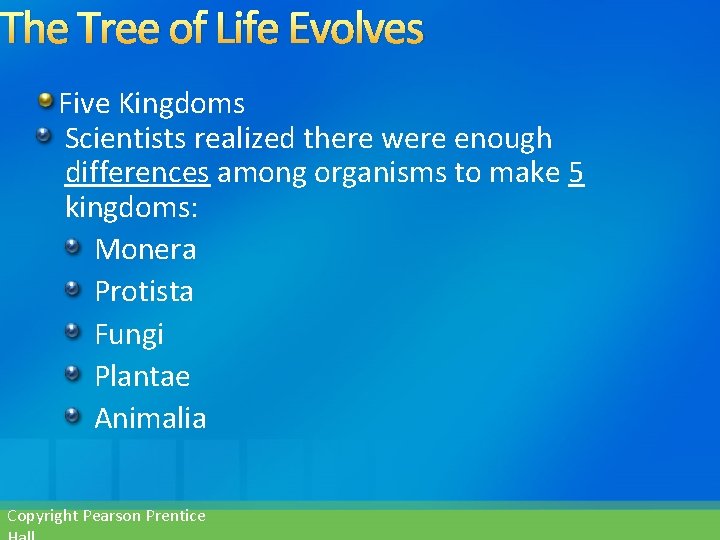 The Tree of Life Evolves Five Kingdoms Scientists realized there were enough differences among