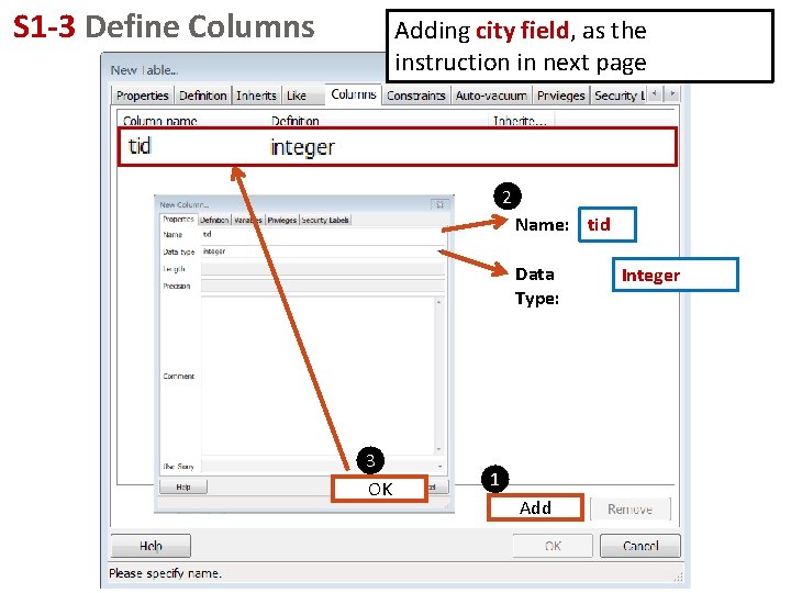 S 1 -3 Define Columns Adding city field, as the instruction in next page