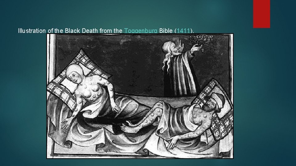 Illustration of the Black Death from the Toggenburg Bible (1411). 