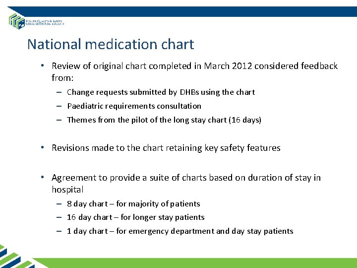 National medication chart • Review of original chart completed in March 2012 considered feedback